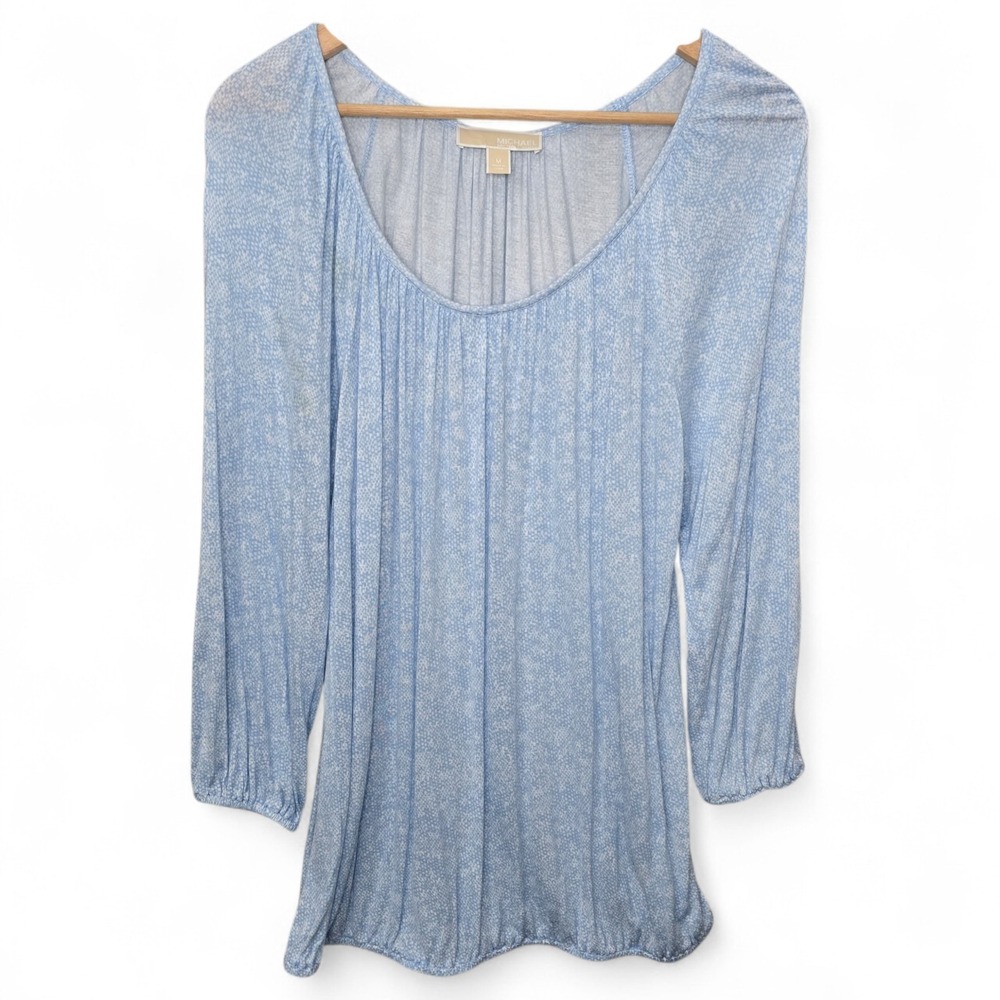 Michael Kors Top Womens Medium Blue Peasant Blouse Scoop Neck Lightweight Casual